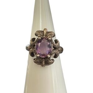 Signed Kabana Sterling Silver Brilliant Clear Amethyst Ring